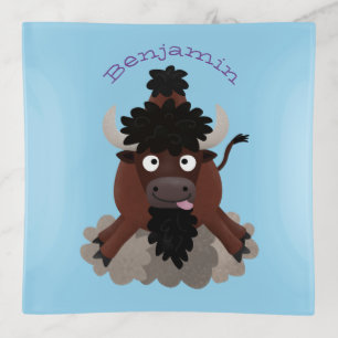 Funny buffalo bison cartoon illustration trinket tray
