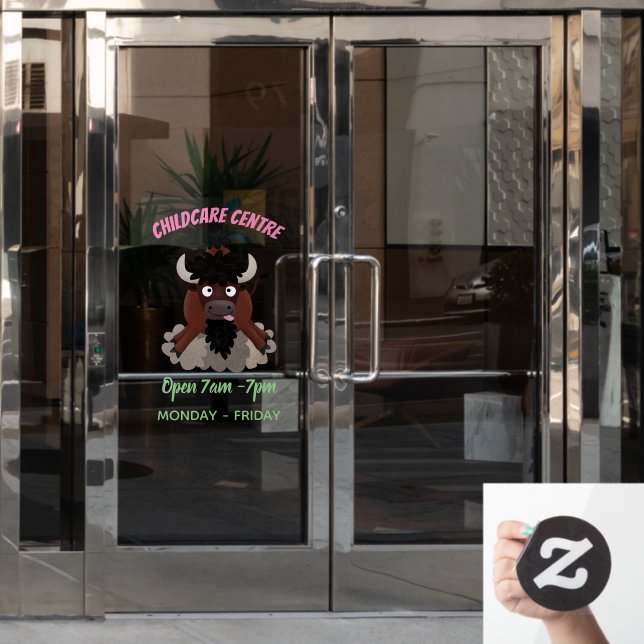 Funny buffalo bison cartoon illustration window cling (Office Door)