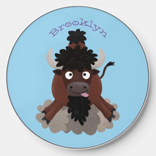 Funny buffalo bison cartoon illustration wireless charger 