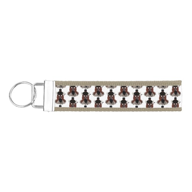 Funny buffalo bison cartoon illustration wrist keychain (Keys on Left)