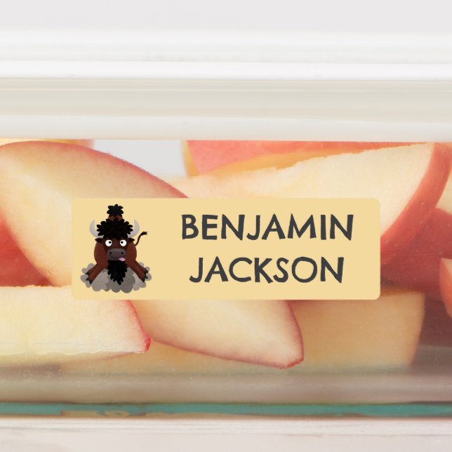 Funny buffalo bison cartoon personalized school labels (Affixed)