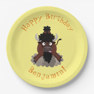 Funny buffalo bison personalised cartoon birthday paper plates