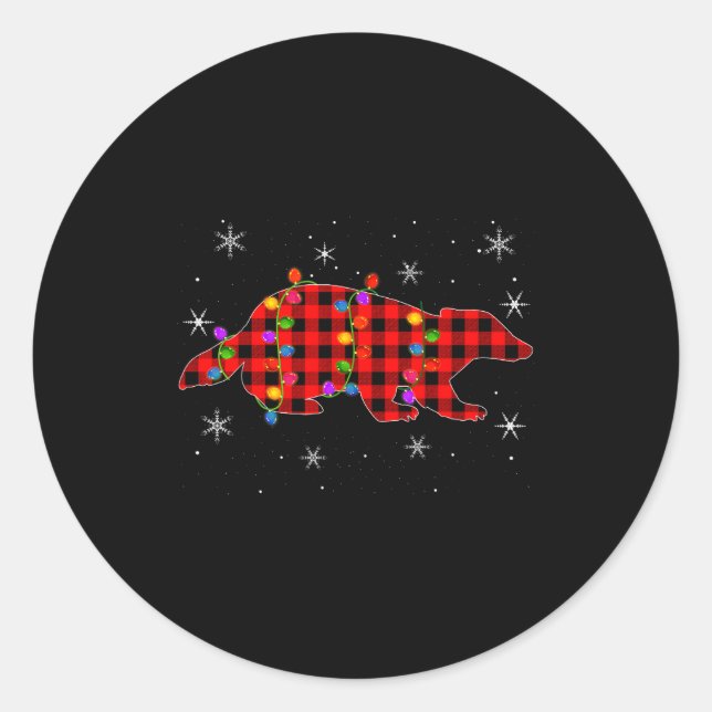 Funny Buffalo Plaid Family Matching Badger Christm Classic Round Sticker (Front)