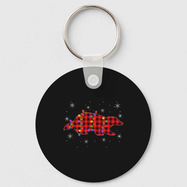 Funny Buffalo Plaid Family Matching Badger Christm Keychain (Front)