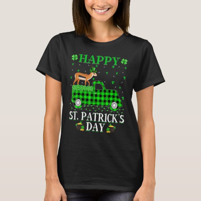 Funny Buffalo Plaid Green Truck Antelope St. Patri T-Shirt (Front)