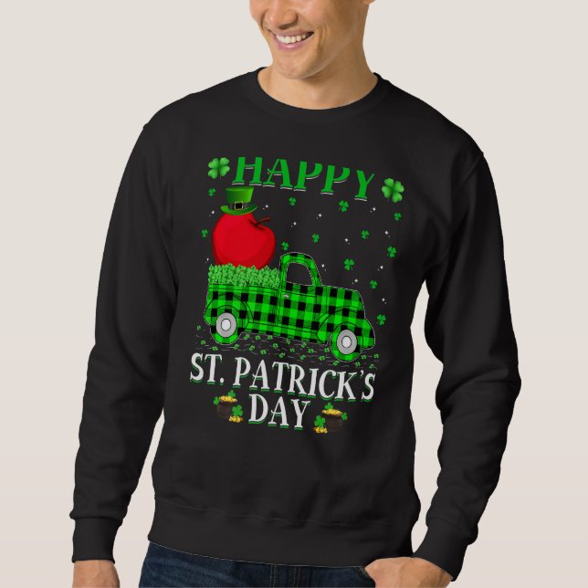 Funny Buffalo Plaid Green Truck Apple Fruit St. Pa Sweatshirt (Front)