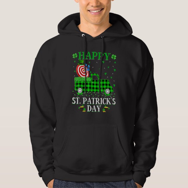 Funny Buffalo Plaid Green Truck Archery St. Patric Hoodie (Front)