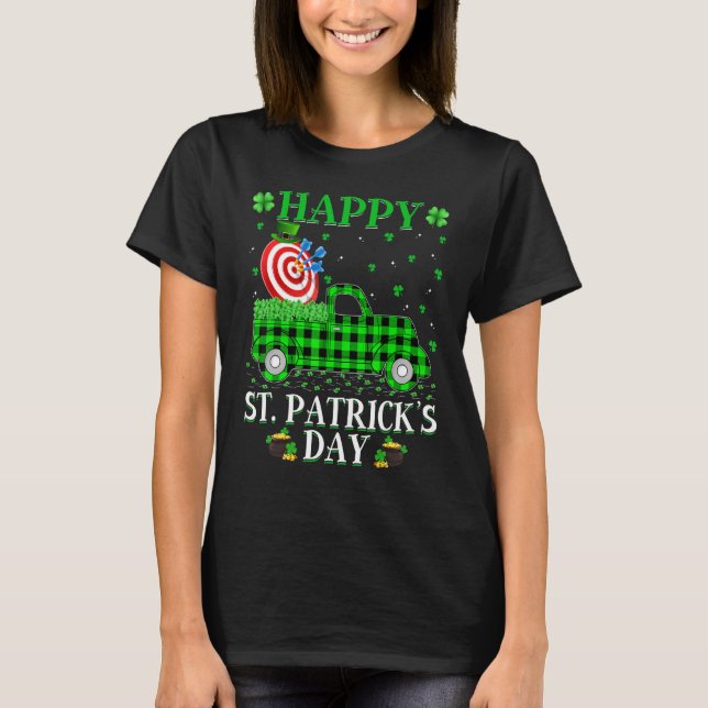 Funny Buffalo Plaid Green Truck Archery St. Patric T-Shirt (Front)