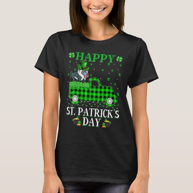 Funny Buffalo Plaid Green Truck Baboon St. Patrick T-Shirt (Front)