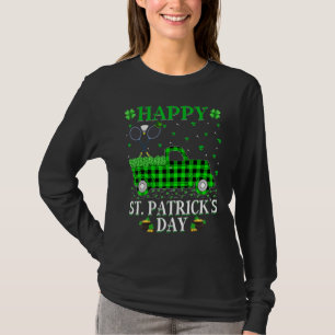 Funny Buffalo Plaid Green Truck Badminton St. Patr T-Shirt