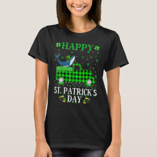 Funny Buffalo Plaid Green Truck Blue Whale St Patr T-Shirt