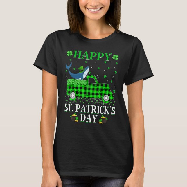 Funny Buffalo Plaid Green Truck Blue Whale St Patr T-Shirt (Front)