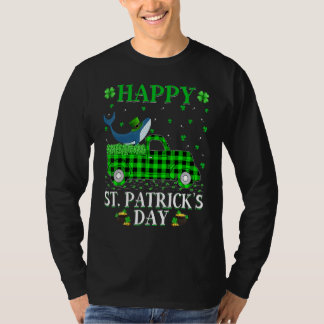 Funny Buffalo Plaid Green Truck Blue Whale St Patr T-Shirt