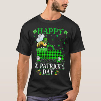 Funny Buffalo Plaid Green Truck Bumble Bee St Patr T-Shirt