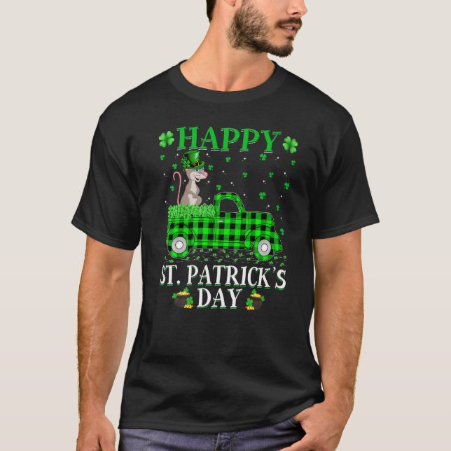 Funny Buffalo Plaid Green Truck Bunny St. Patrick' T-Shirt (Front)