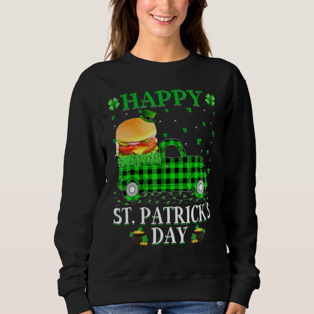 Funny Buffalo Plaid Green Truck Burger St  Patrick Sweatshirt (Front)