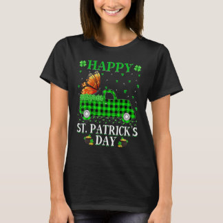 Funny Buffalo Plaid Green Truck Butterfly St Patri T-Shirt