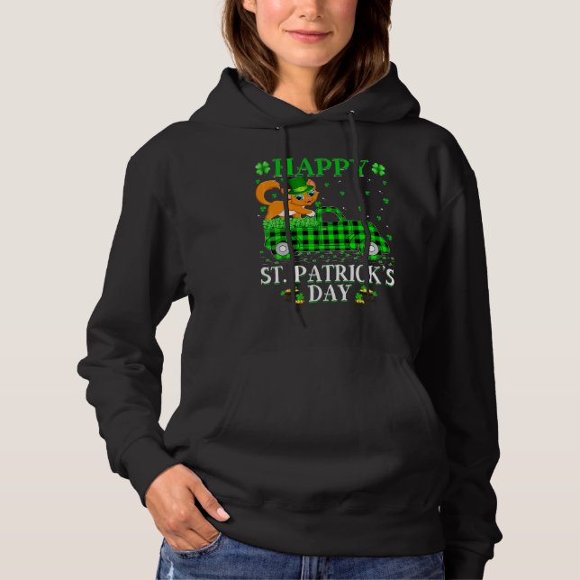 Funny Buffalo Plaid Green Truck Cat St Patrick's D Hoodie (Front)