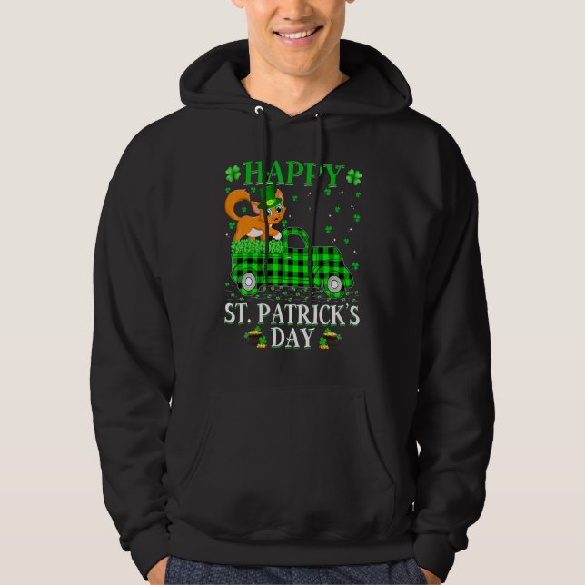 Funny Buffalo Plaid Green Truck Cat St Patrick's D Hoodie (Front)