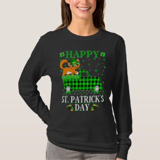 Funny Buffalo Plaid Green Truck Cat St Patrick's D T-Shirt