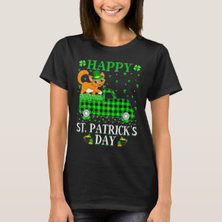 Funny Buffalo Plaid Green Truck Cat St Patrick's D T-Shirt