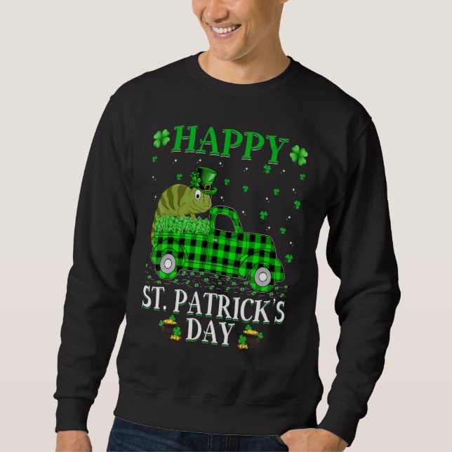Funny Buffalo Plaid Green Truck Chameleon St Patri Sweatshirt (Front)
