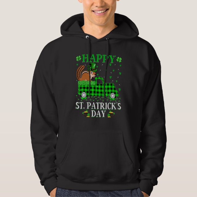 Funny Buffalo Plaid Green Truck Chipmunk St Patric Hoodie (Front)