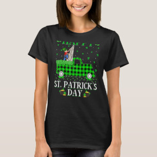Funny Buffalo Plaid Green Truck Climbing St. Patri T-Shirt