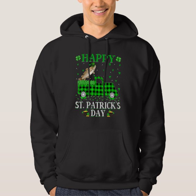 Funny Buffalo Plaid Green Truck Cod Fish St Patric Hoodie (Front)