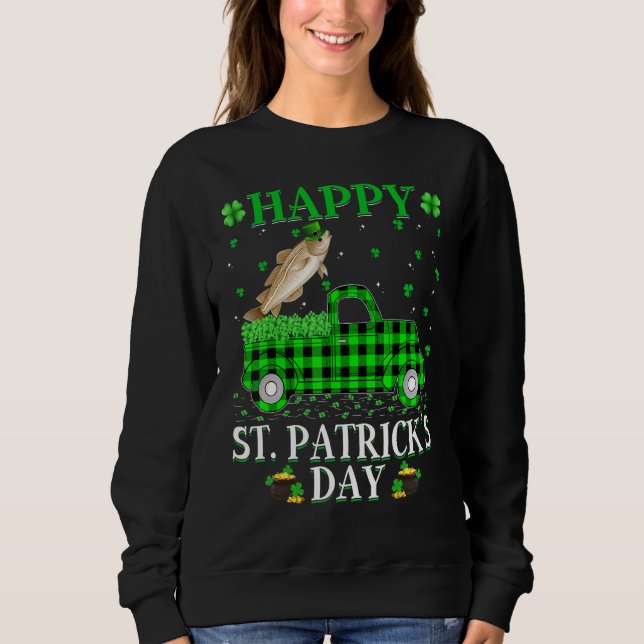 Funny Buffalo Plaid Green Truck Cod Fish St Patric Sweatshirt (Front)