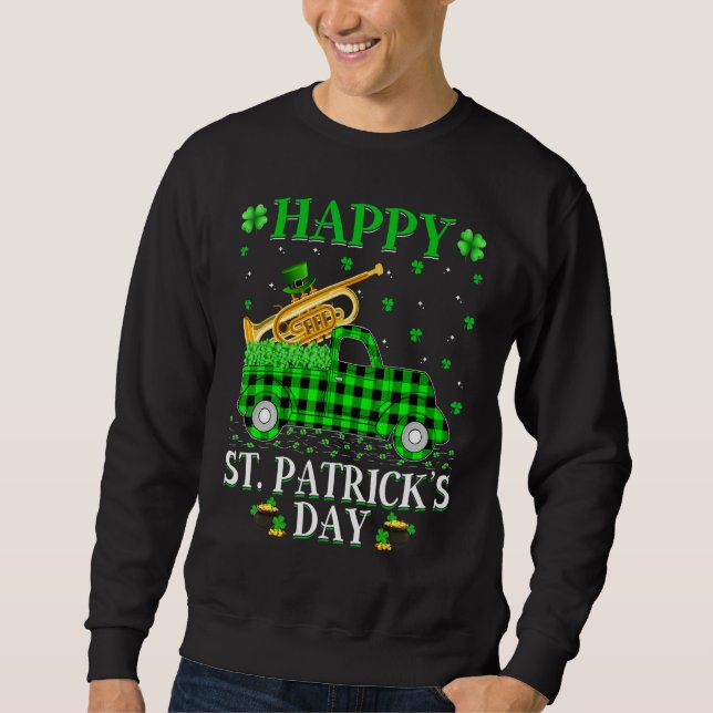 Funny Buffalo Plaid Green Truck Cornet St Patrick' Sweatshirt (Front)