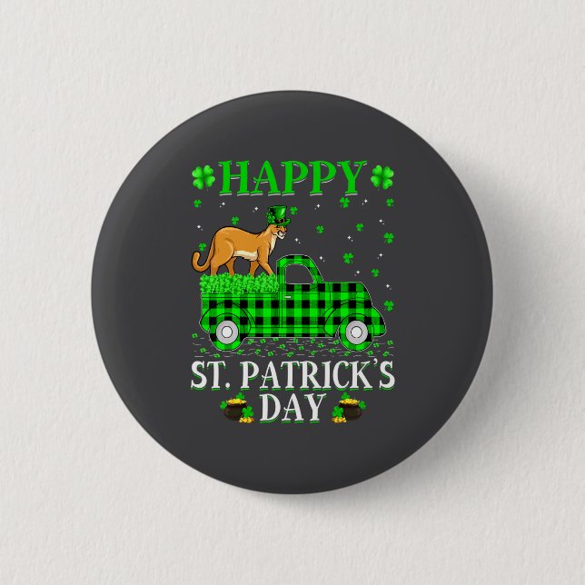 Funny Buffalo Plaid Green Truck Cougar St Patrick  Button (Front)
