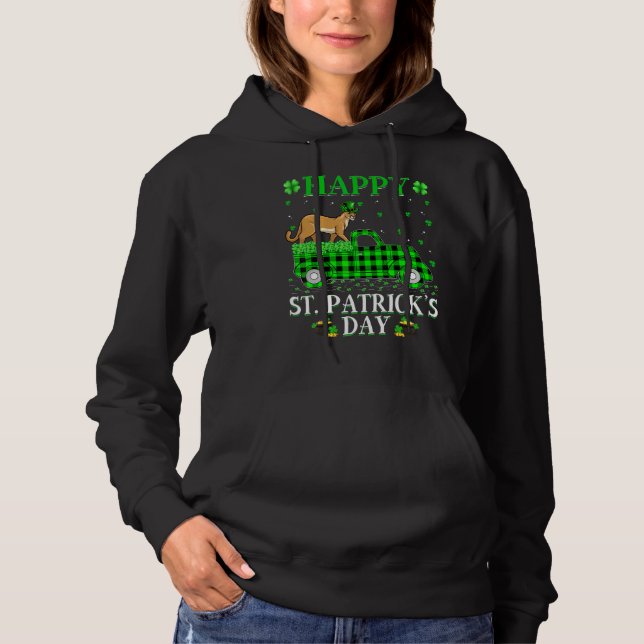 Funny Buffalo Plaid Green Truck Cougar St  Patrick Hoodie (Front)