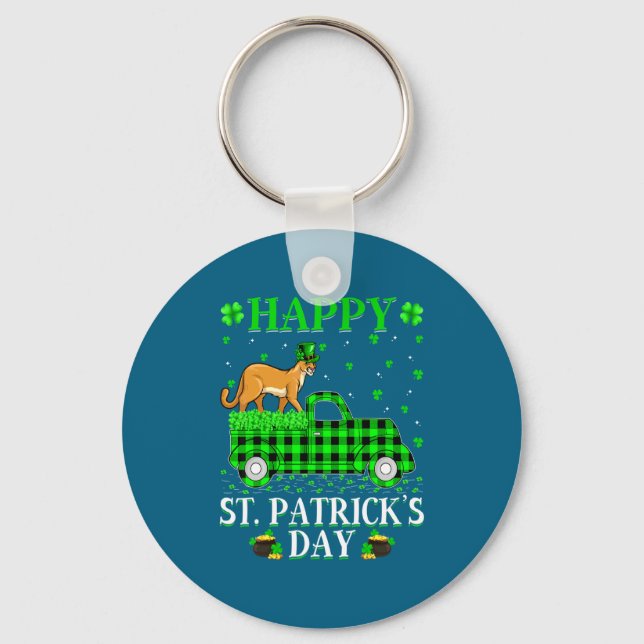 Funny Buffalo Plaid Green Truck Cougar St Patrick  Keychain (Front)