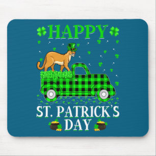 Funny Buffalo Plaid Green Truck Cougar St Patrick  Mouse Pad