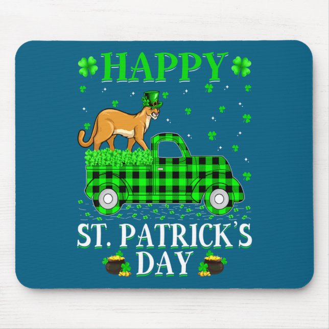 Funny Buffalo Plaid Green Truck Cougar St Patrick  Mouse Pad (Front)
