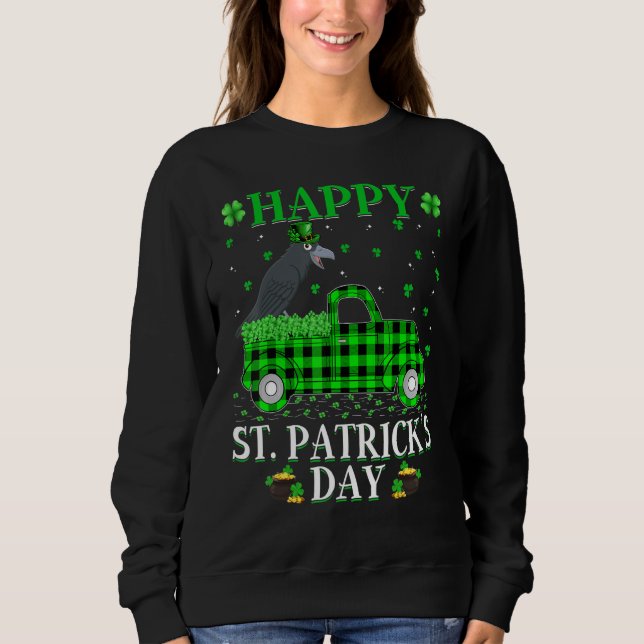 Funny Buffalo Plaid Green Truck Crow Bird St Patri Sweatshirt (Front)
