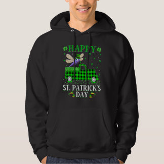 Funny Buffalo Plaid Green Truck Dragonfly St Patri Hoodie