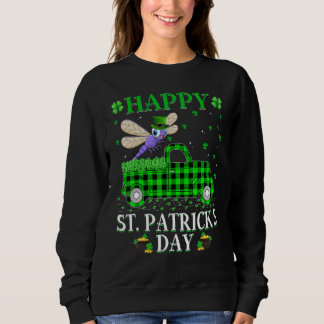 Funny Buffalo Plaid Green Truck Dragonfly St Patri Sweatshirt