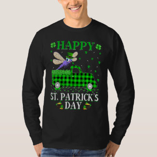 Funny Buffalo Plaid Green Truck Dragonfly St Patri T-Shirt