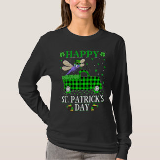 Funny Buffalo Plaid Green Truck Dragonfly St Patri T-Shirt