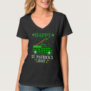 Funny Buffalo Plaid Green Truck Flute St. Patrick' T-Shirt