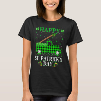 Funny Buffalo Plaid Green Truck Flute St. Patrick' T-Shirt