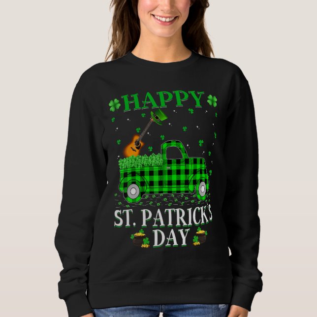 Funny Buffalo Plaid Green Truck Guitar St. Patrick Sweatshirt (Front)
