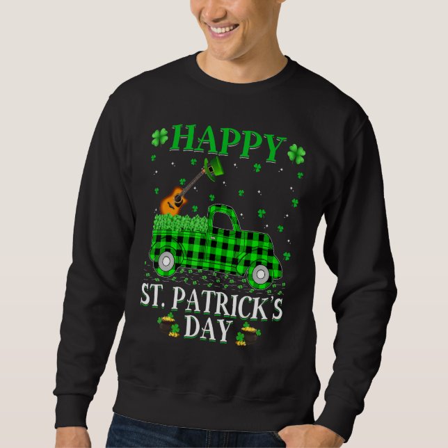 Funny Buffalo Plaid Green Truck Guitar St. Patrick Sweatshirt (Front)