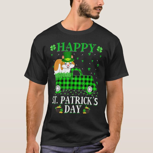 Funny Buffalo Plaid Green Truck Hamster St. Patric T-Shirt (Front)