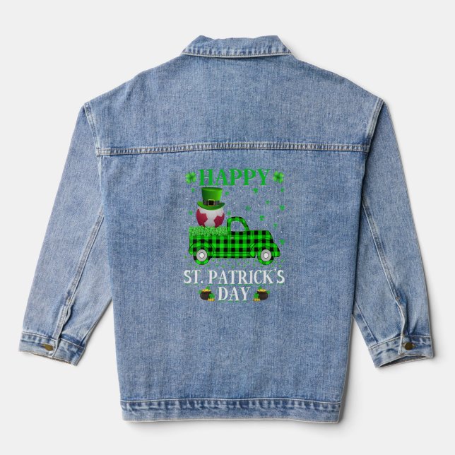 Funny Buffalo Plaid Green Truck Handball St. Patri Denim Jacket (Back)