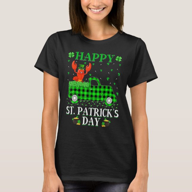 Funny Buffalo Plaid Green Truck Lobster Fish St Pa T-Shirt (Front)