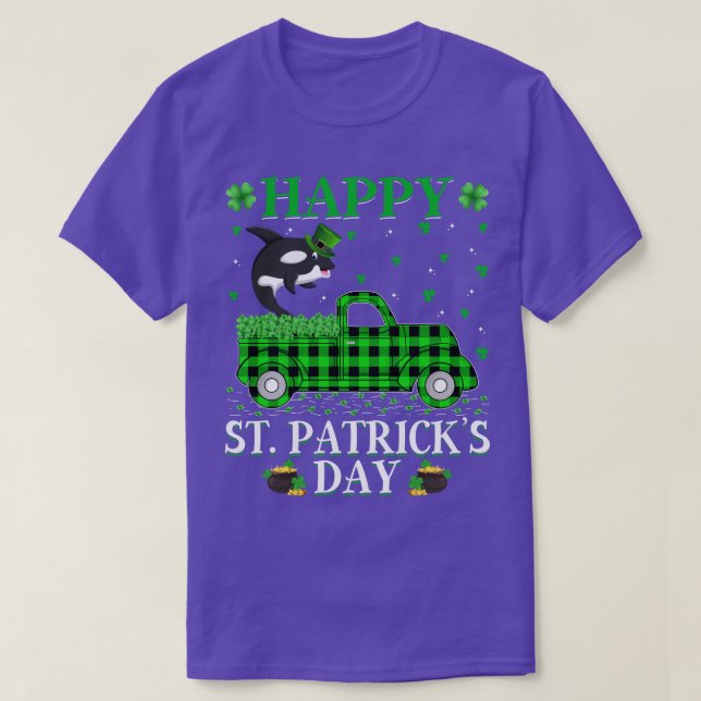 Funny Buffalo Plaid Green Truck Orca Fish St Patri T-Shirt (Design Front)