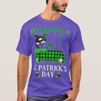 Funny Buffalo Plaid Green Truck Orca Fish St Patri T-Shirt